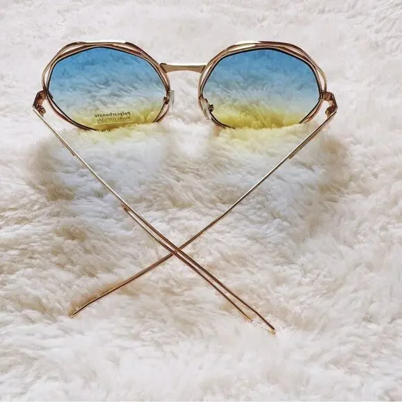 Seraphina Blue & Yellow Geometric Sunglasses - Picture 9 of 11